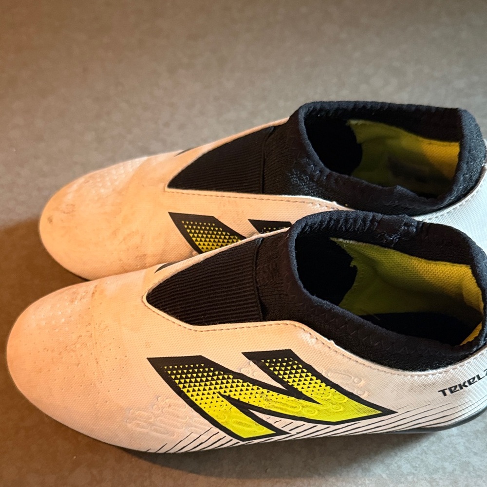 New Balance White and Yellow Soccer Cleats